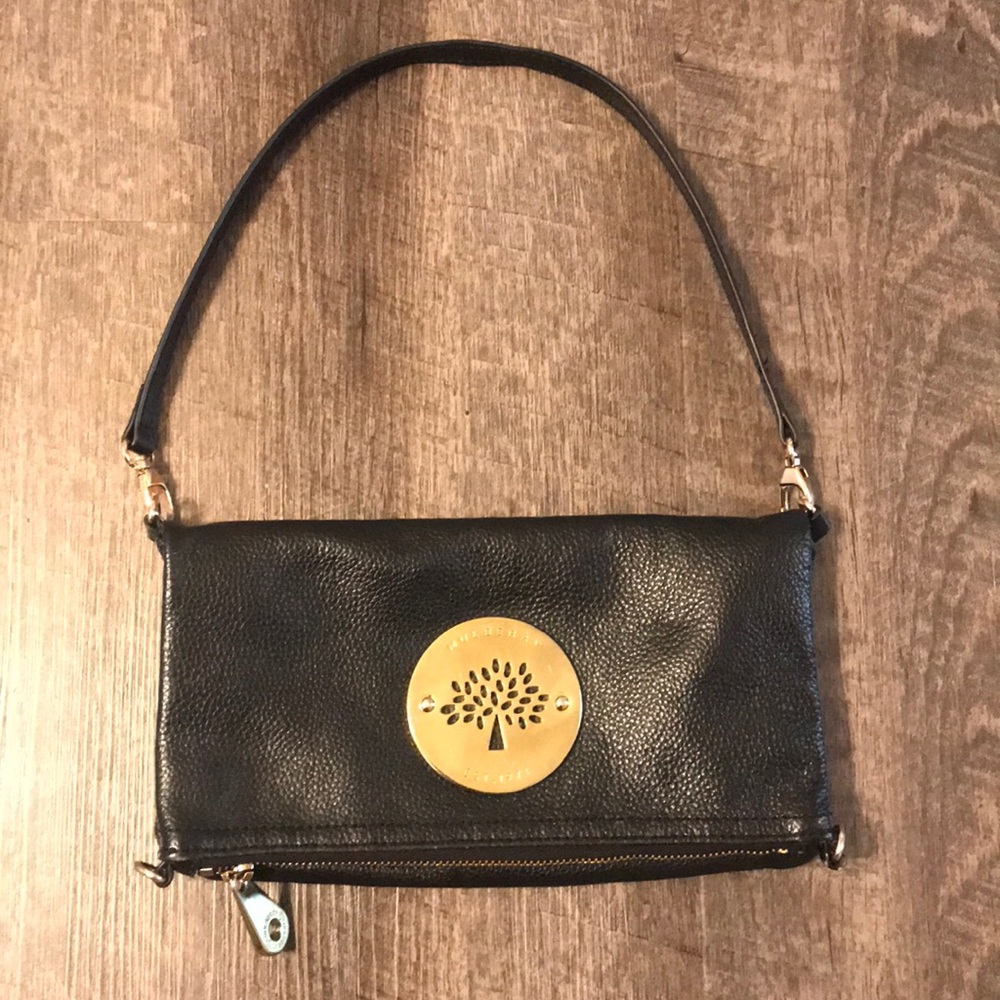 Mulberry leather fold over bag or clutch